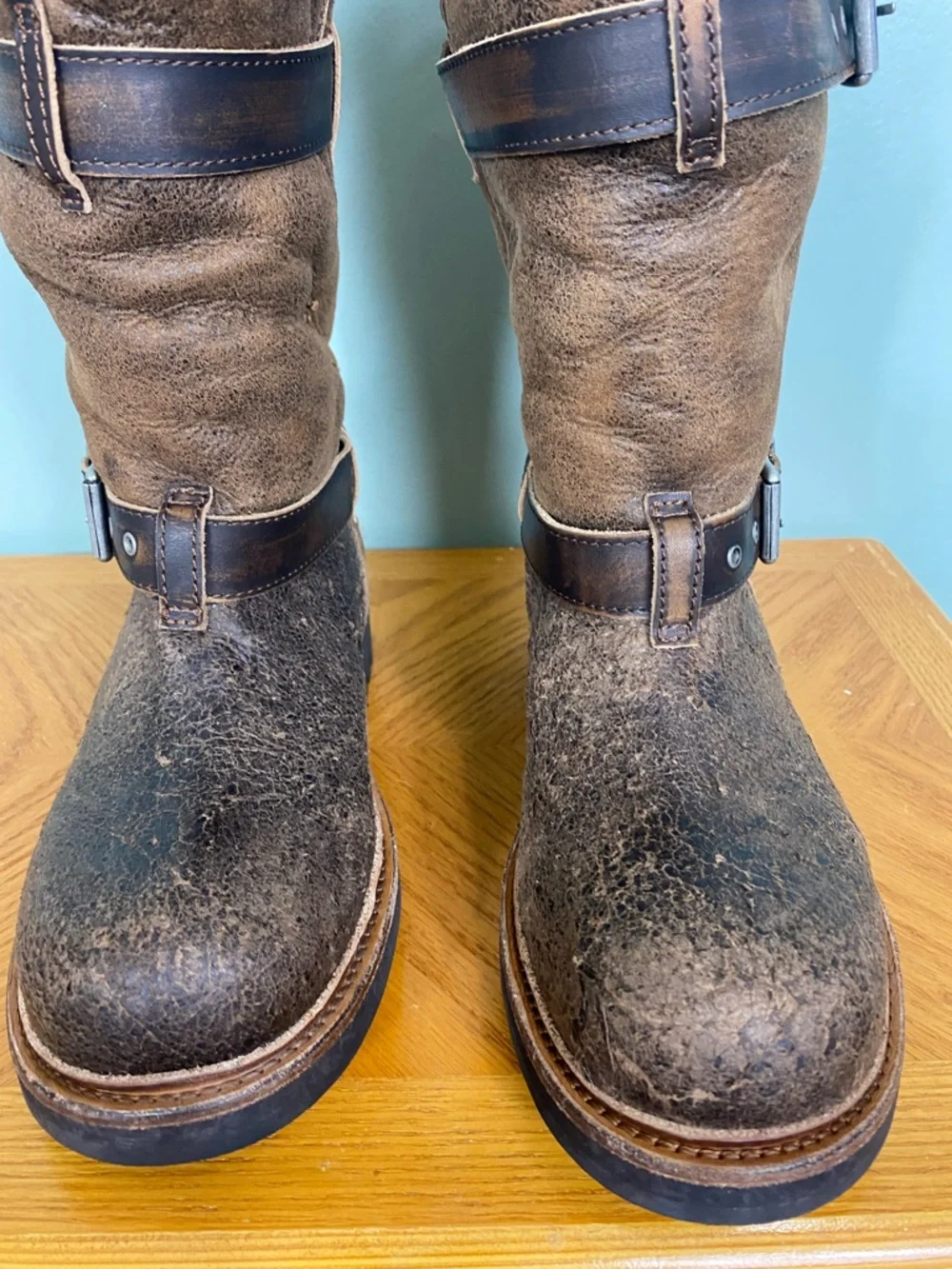 Free People We The Free Charlie Shearling Boots Brown Leather Buckle‎ Size 9